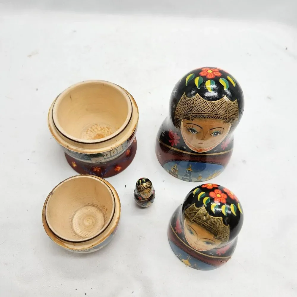 HAND PAINTED Russian Nesting Dolls Three‎ layers *DOG CHEWED
